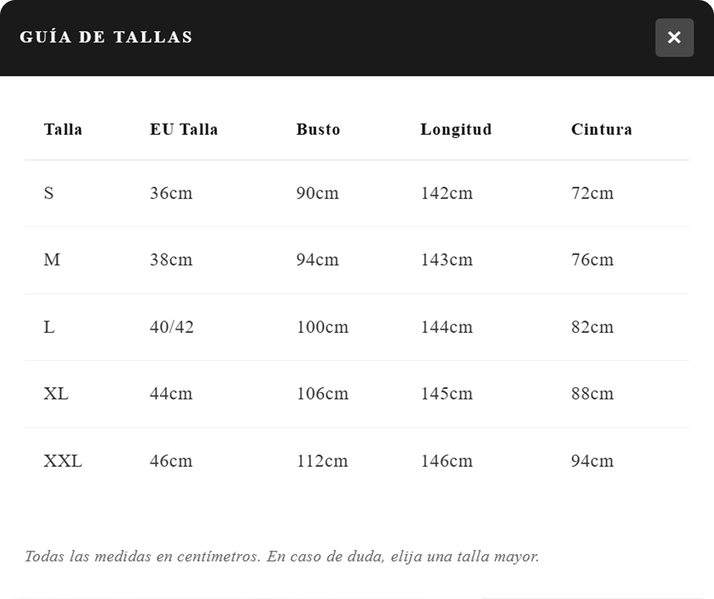 Guía de tallas