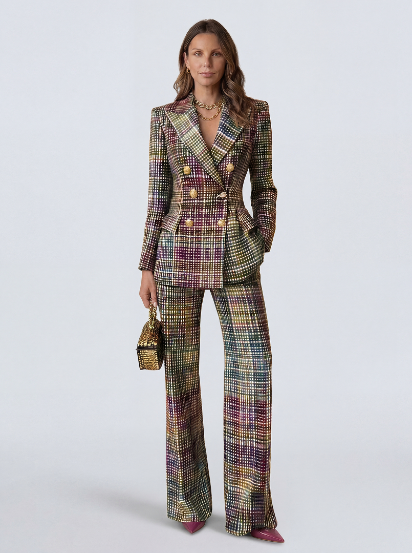 The Milano | Traje de Cuadros con Blazer Cruzada