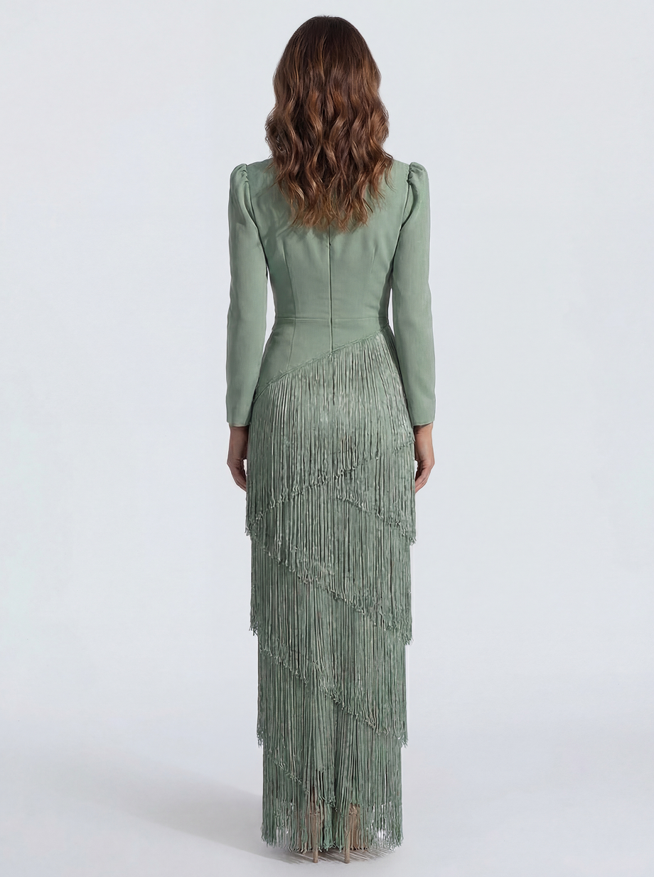 The Venezia | Vestido Largo de Flecos con Escote en V