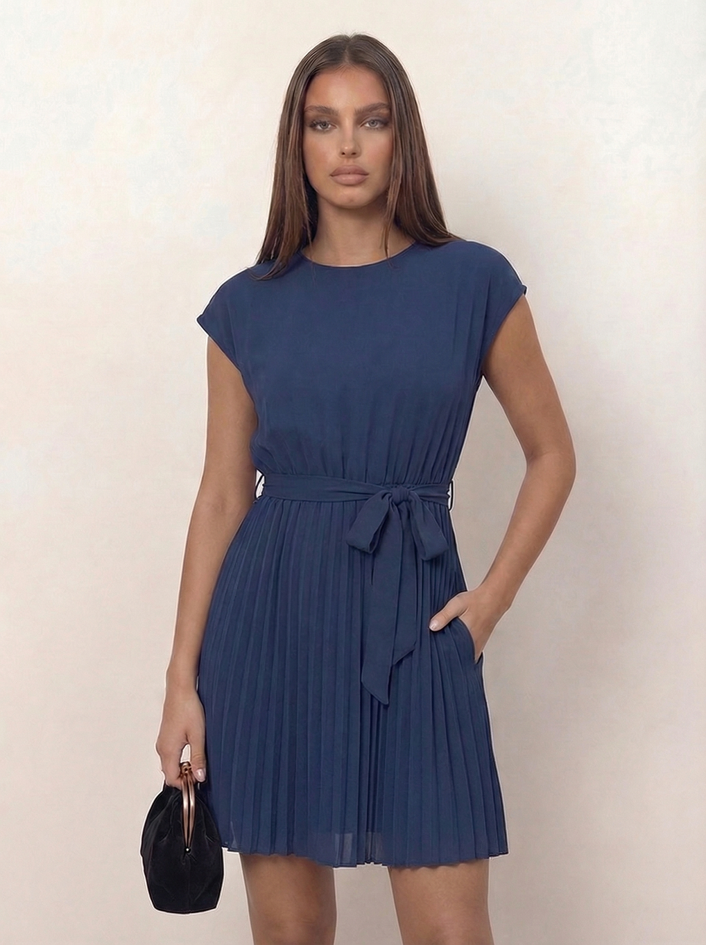 The Pia | Pleated Belted Dress
