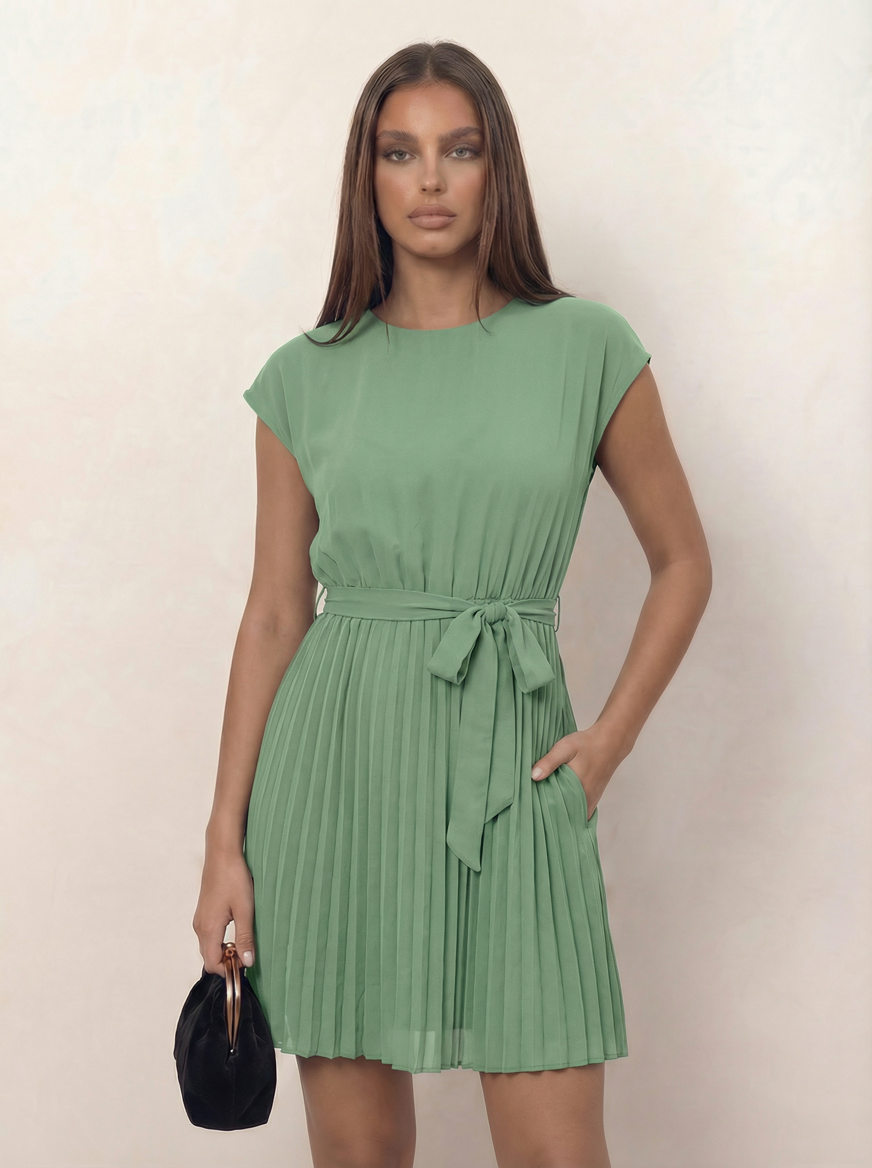 The Pia | Pleated Belted Dress
