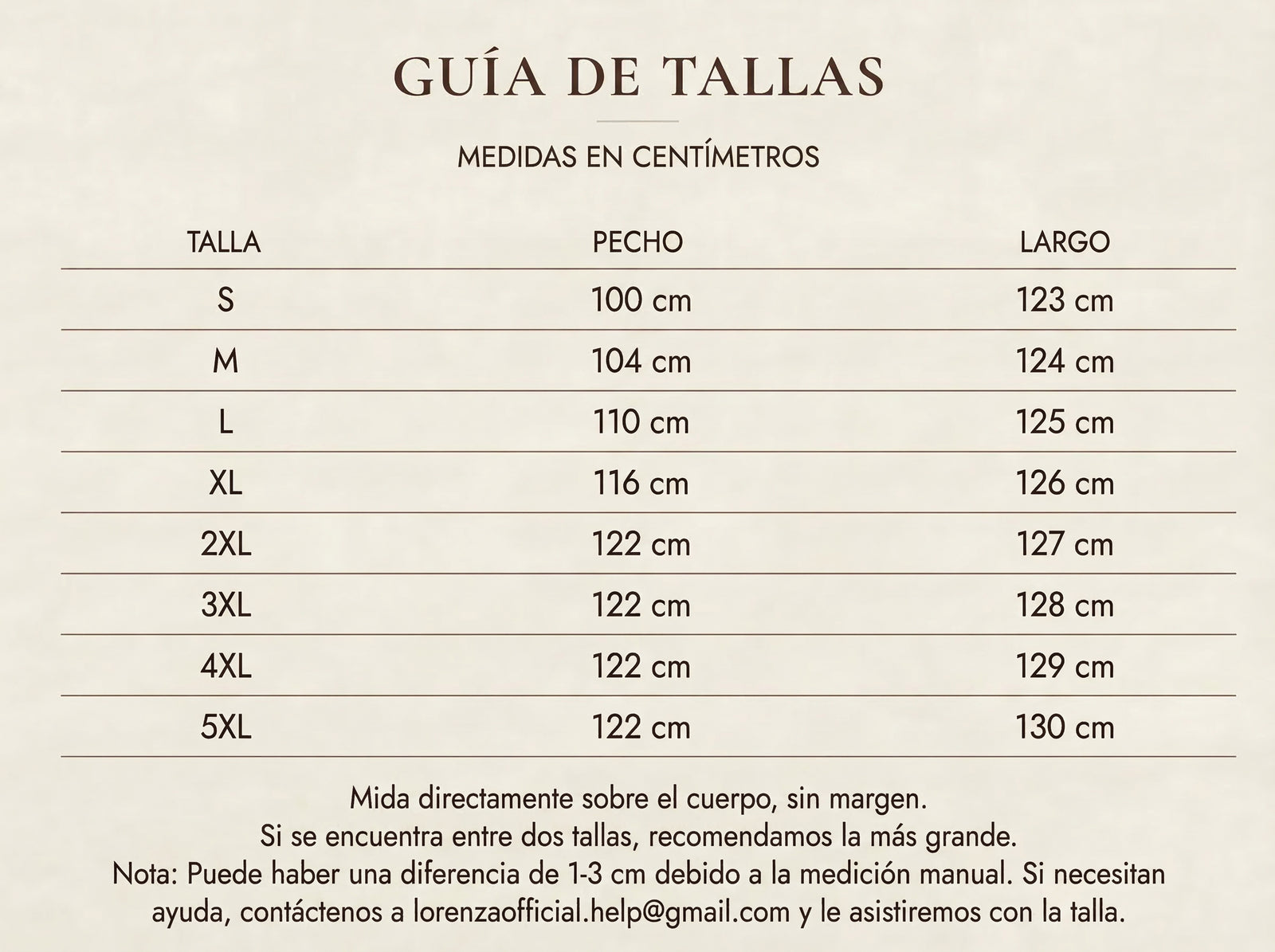 Guía de tallas