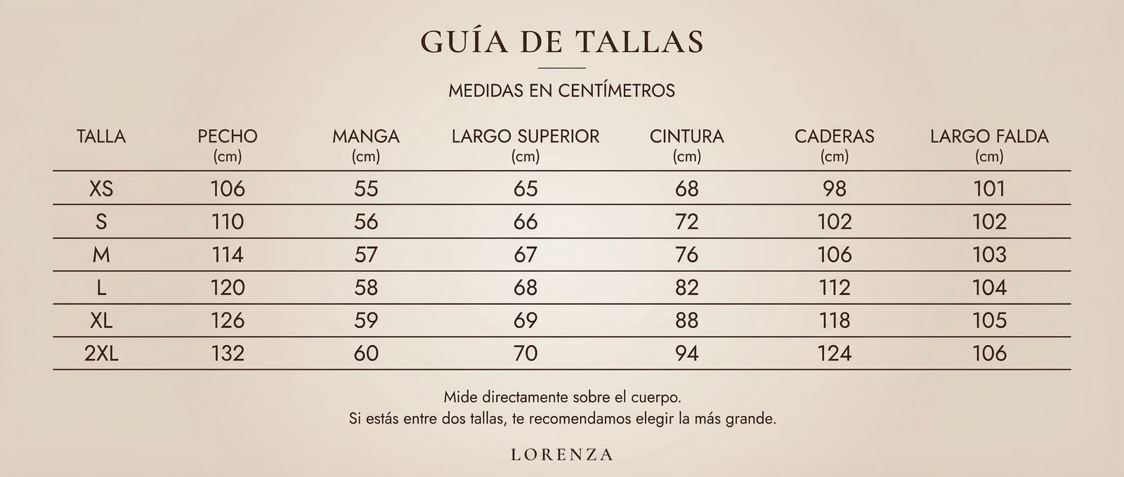 Guía de tallas