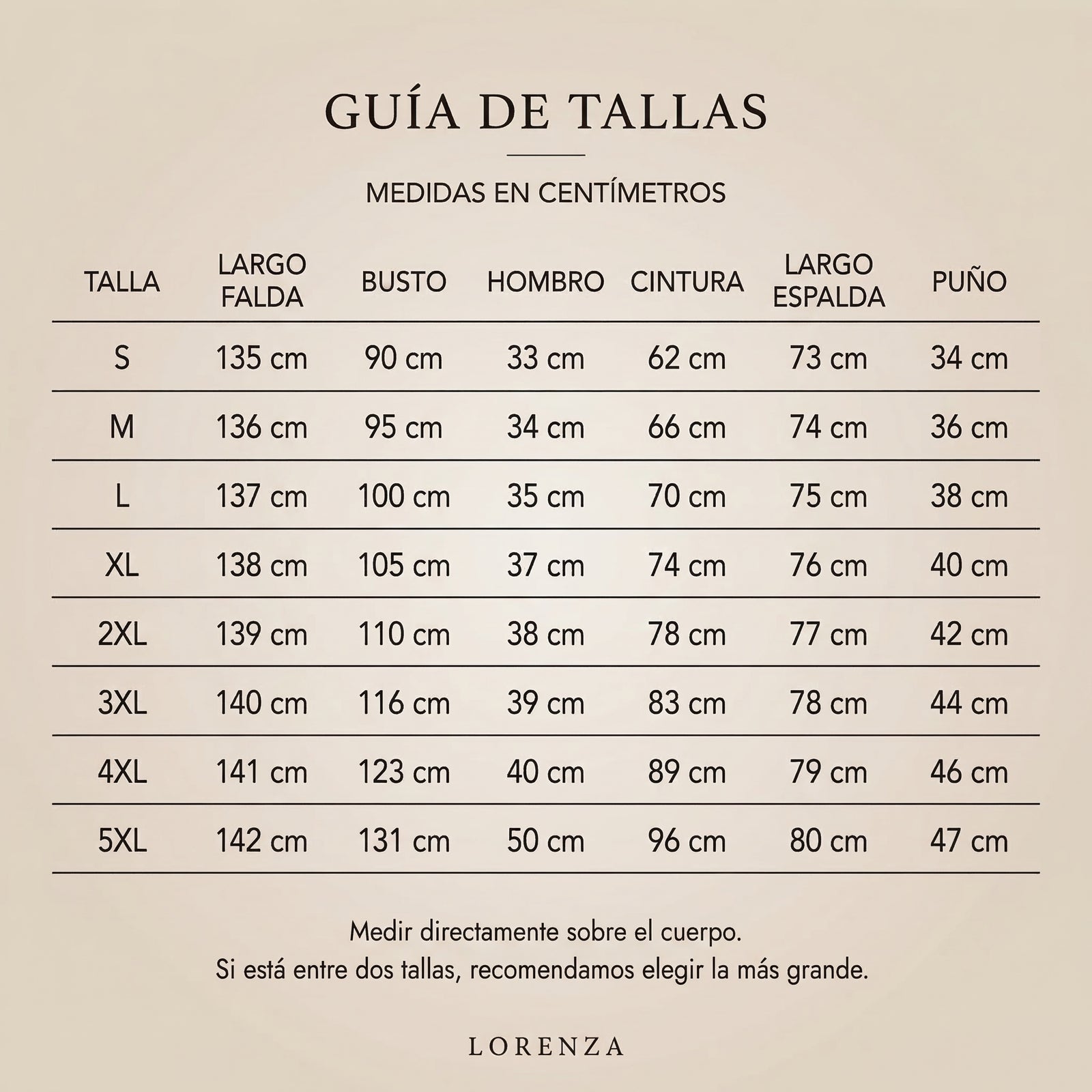 Guía de tallas