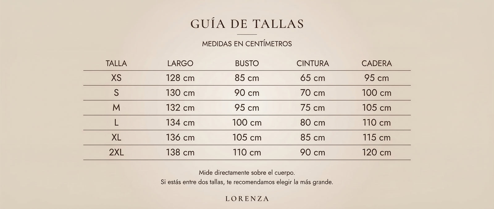 Guía de tallas