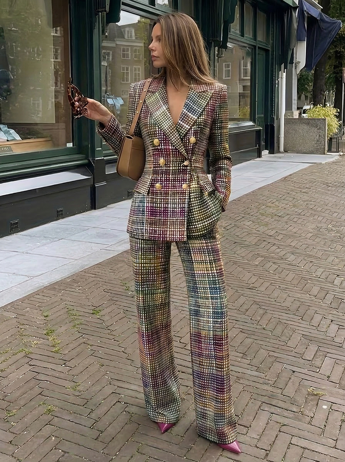 The Milano | Traje de Cuadros con Blazer Cruzada