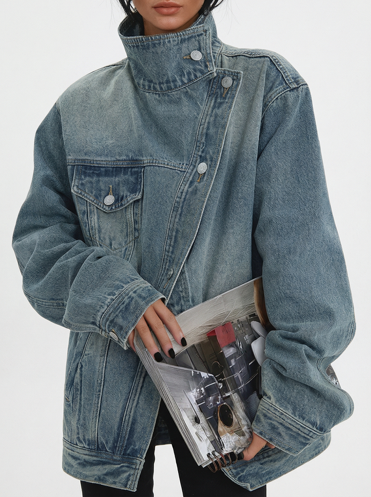 Chaqueta Denim | Oversize con Cuello Fruncido