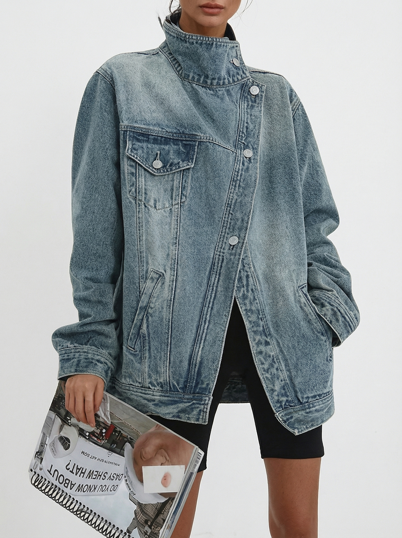 Chaqueta Denim | Oversize con Cuello Fruncido