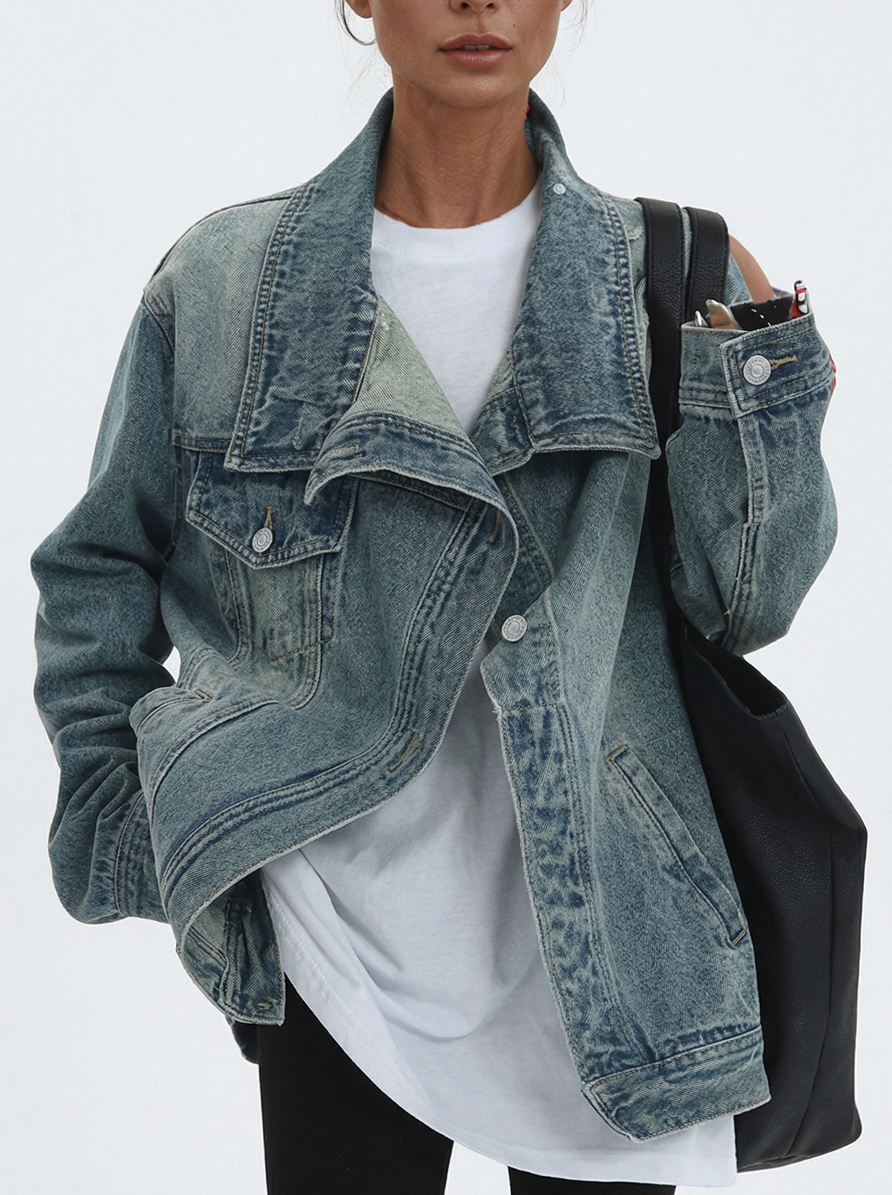Chaqueta Denim | Oversize con Cuello Fruncido