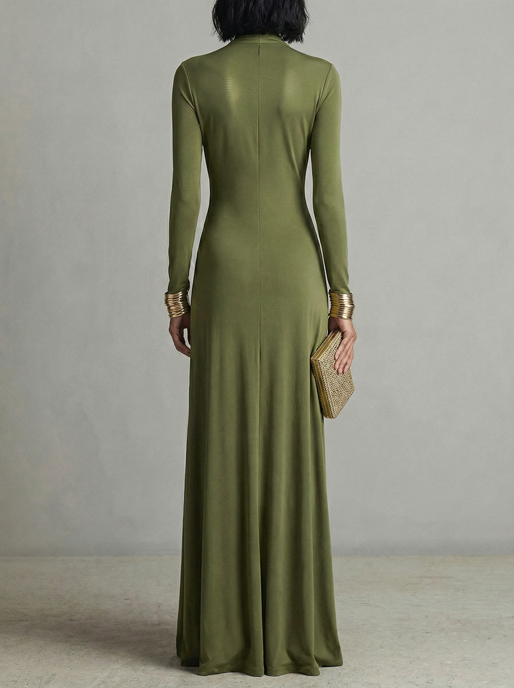 The Valenza| Vestido Largo Verde con Escote en V y Nudo Drapeado